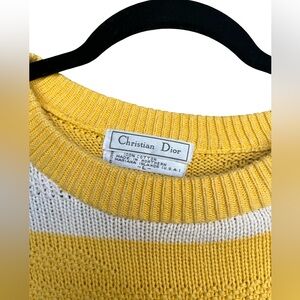 Christian Dior Vintage 1980s Men’s Striped Yellow and White Sweater